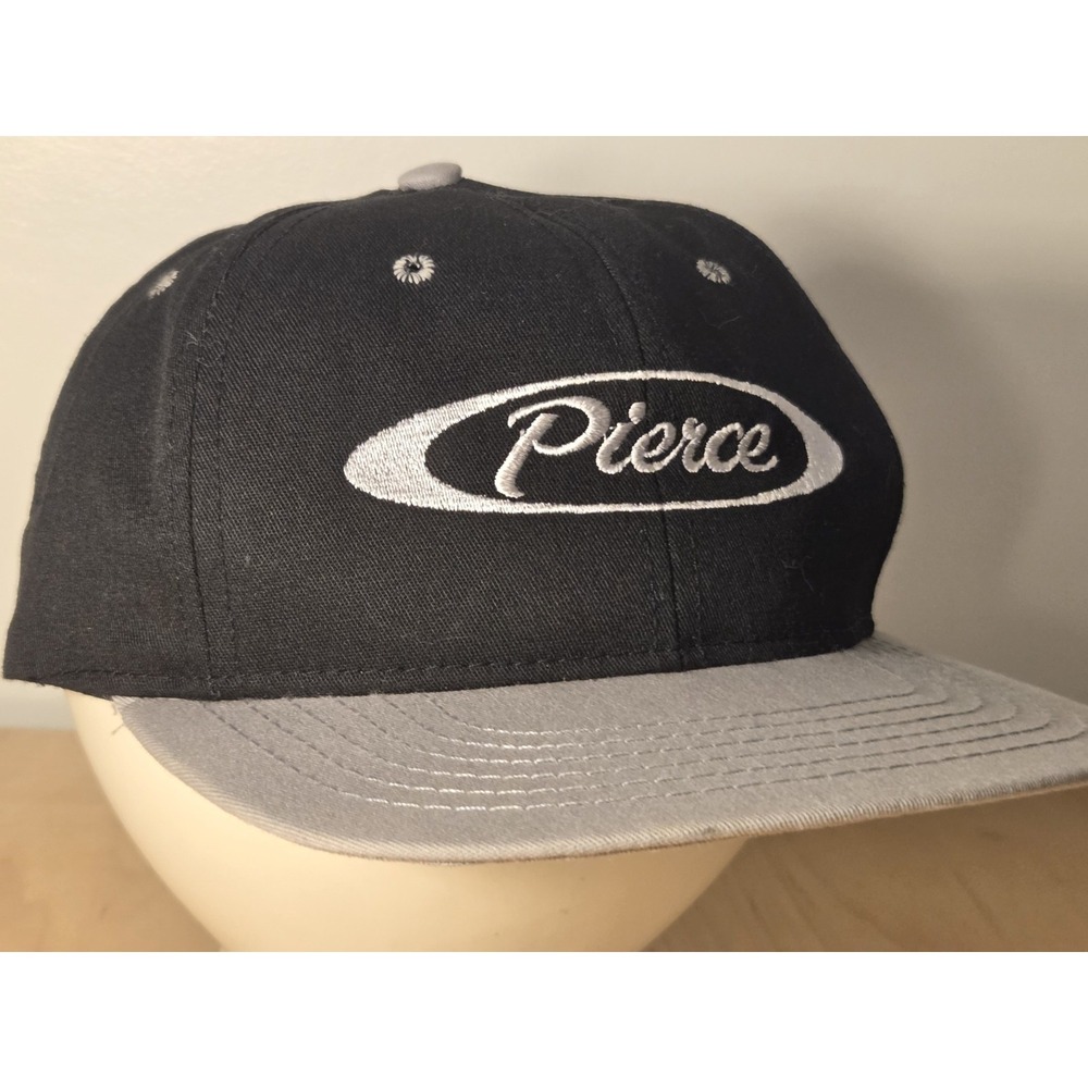 Vintage Pierce Trucker Hat Cap Snapback One Size Black Gray Retro Made in USA